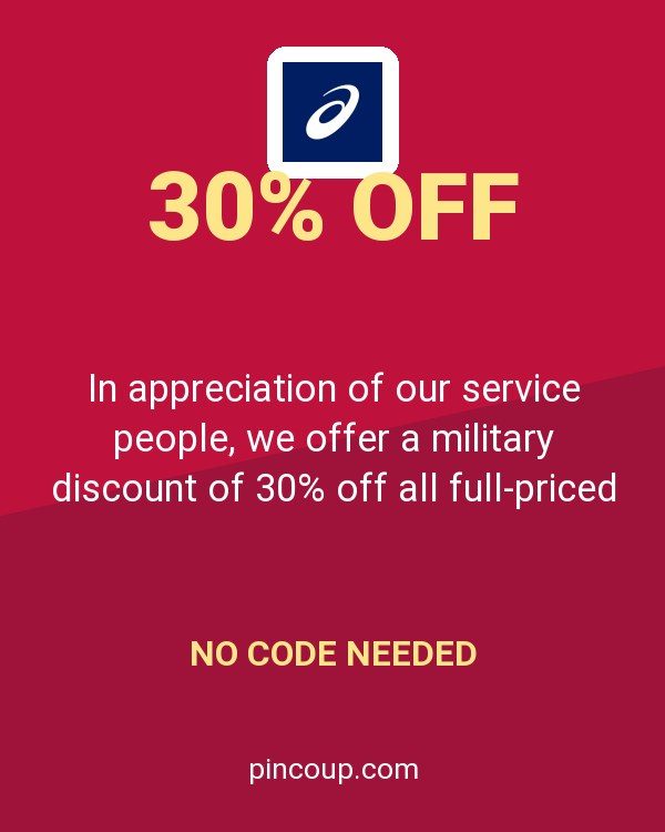 ASICS America coupon: In appreciation of our service people, we offer a military discount of 30% off all full-priced products in our online store.