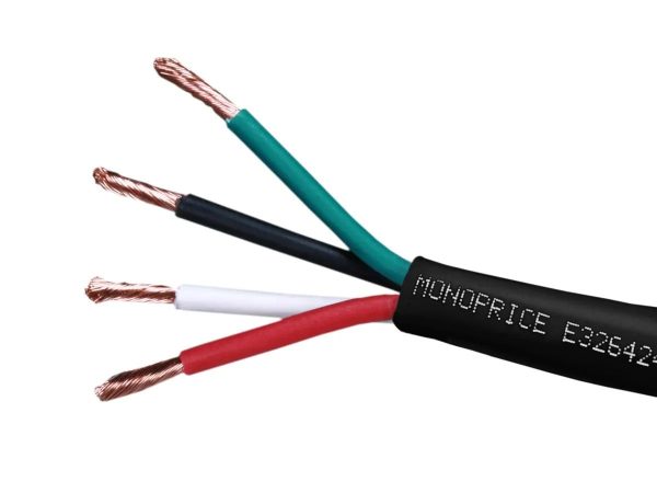 Monoprice Speaker Wire, CL2 Rated, 4-Conductor, 12AWG, 250ft, Black