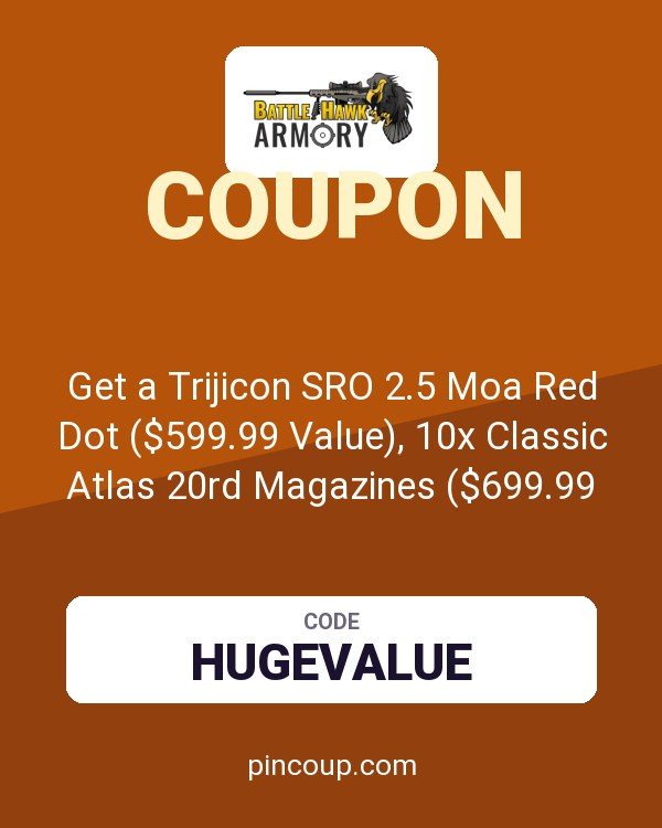 Get a Trijicon SRO 2.5 Moa Red Dot ($599.99 Value), 10x Classic Atlas 20rd Magazines ($699.99 Value) and a $1000 BattleHawk Armory Gift Card good for your next purchase at battleha