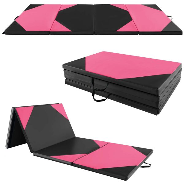 Costway - 10' x 4' x 2" 4-Panel Folding Gymnastics Exercise Mat w/ Hook & Loop Fasteners - Rose Red + Black at Best Buy