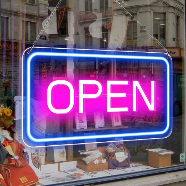 LightingWill Neon Open Sign Light – 16"x9" LED Open Sign with Adjustable Brightness, USB Powered 5V Electric Business Sign for Shops, Bars, Cafes, Hotels, Windows, and Outdoor Use