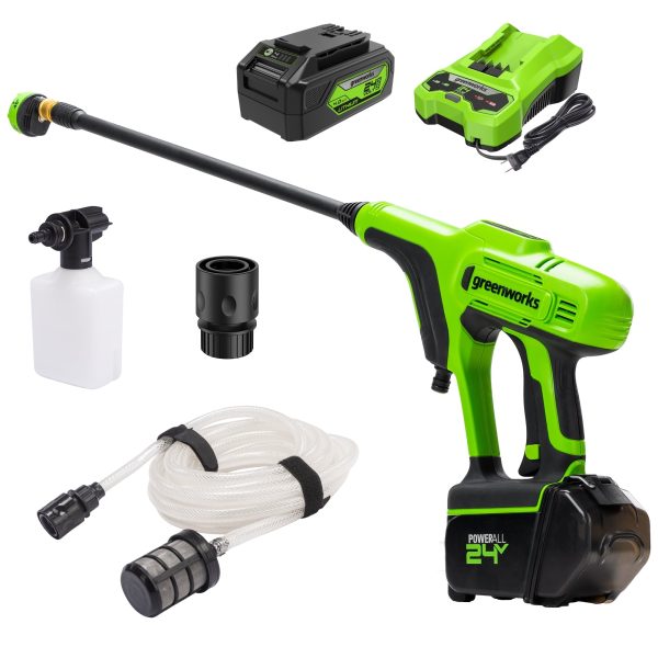 OPEN BOX 24V 600 PSI 0.8 GPM Cold Water Cordless Power Cleaner: 4.0 Ah USB Battery and Charger at Greenworks Tools