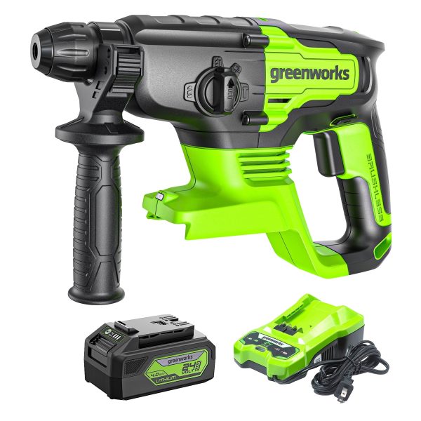 24V SDS-Plus 2J Brushless Rotary Hammer Drill: 4.0 Ah USB Battery and Charger at Greenworks Tools