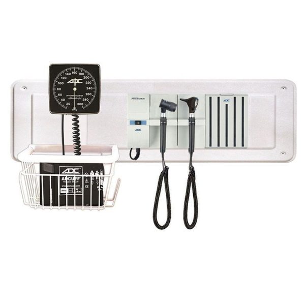 ADC Adstation 5611-35 3.5V Wall Otoscope/Dermascope Diagnostic Set with Wallboard - LED Oto|LED Dermascope|Dispenser|Aneroid at MFI Medical