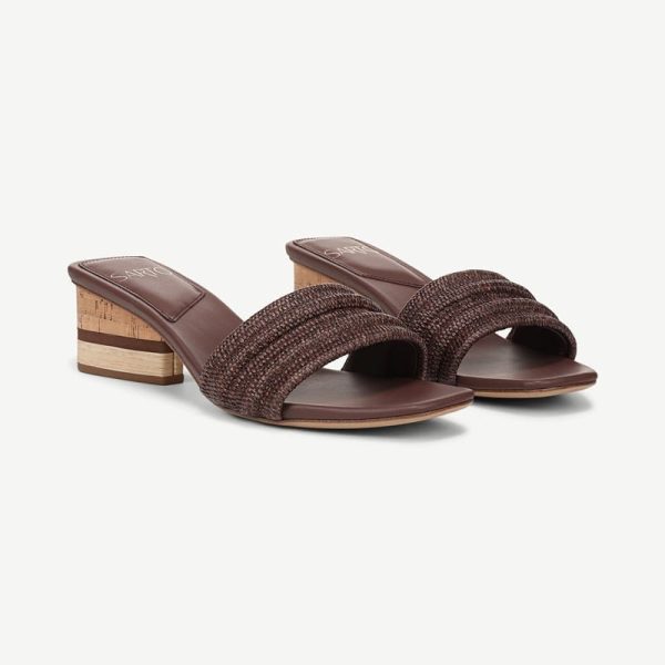 Sarto By Franco Sarto Shoes Sarto Waverly Heeled Dress Sandal (Coffee Bean Faux Raffia) 8.5 M Slip On Fit, Slip-On Fit