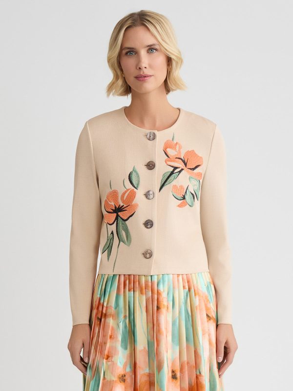 Heritage Floral Embroidered Flat Knit Cardigan at Misook