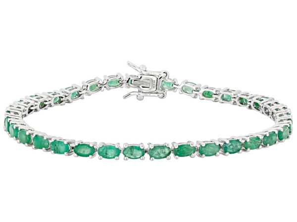 Green Zambian Emerald Rhodium Over Sterling Silver Tennis Bracelet 7.20ctw at JTV Jewelry