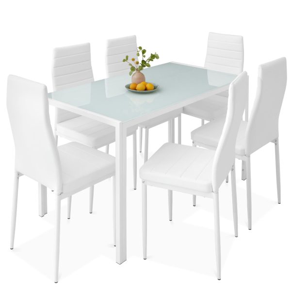 7-Piece Dining Table Set w/ Glass Top, Leather Chairs at Best Choice Products