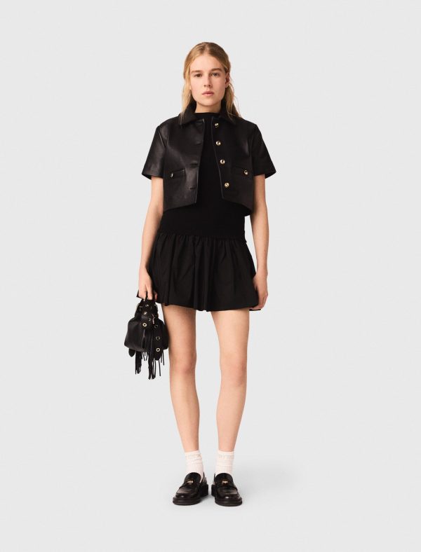 Cropped leather jacket at Maje
