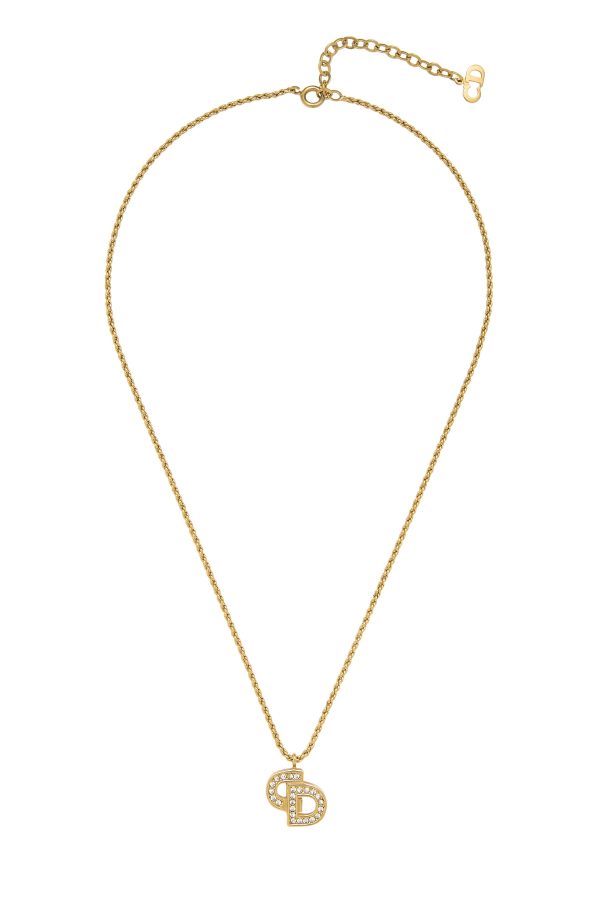 Women's Christian Dior Gold Crystal 'CD' Necklace in Gold at What Goes Around Comes Around