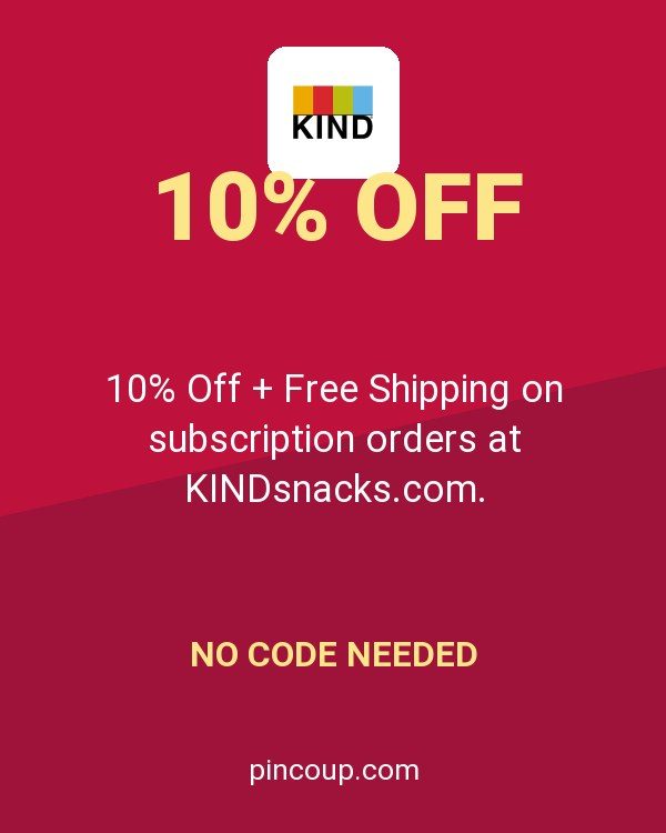 10% Off + Free Shipping on subscription orders at KINDsnacks.com.