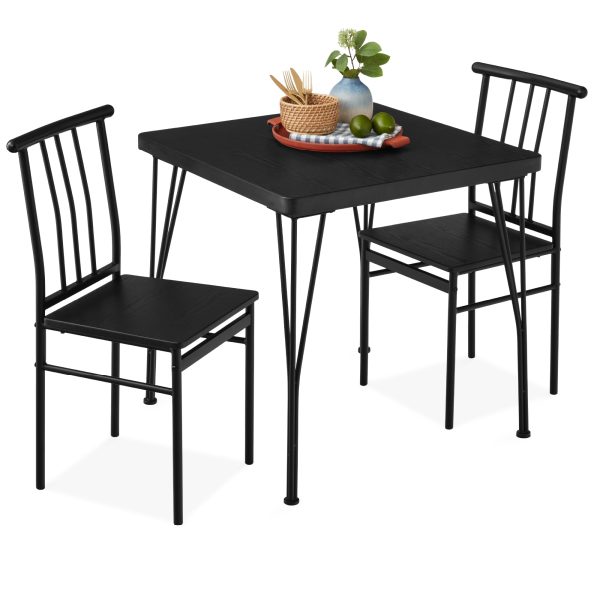 3-Piece Metal Wood Square Dining Table Furniture Set w/ 2 Chairs at Best Choice Products