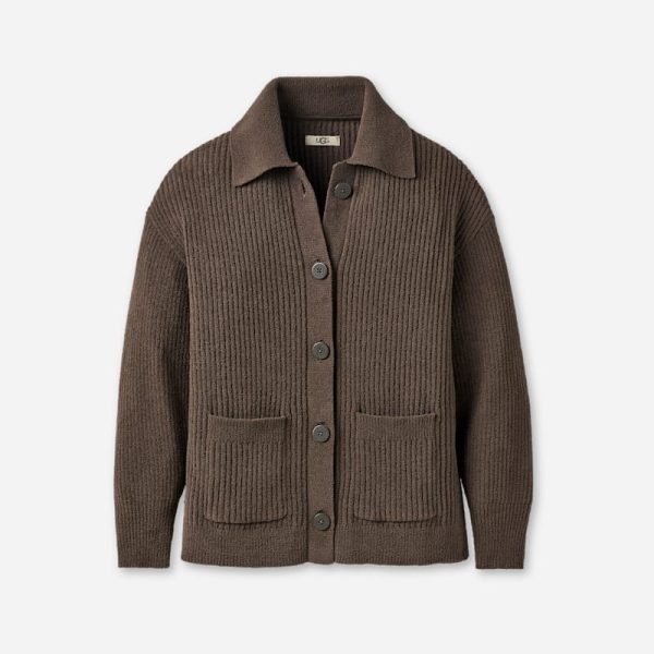 UGG® Women's Junipher Cardigan Lite Polyester/Recycled Materials Tops in Dense Smoke, Size XL