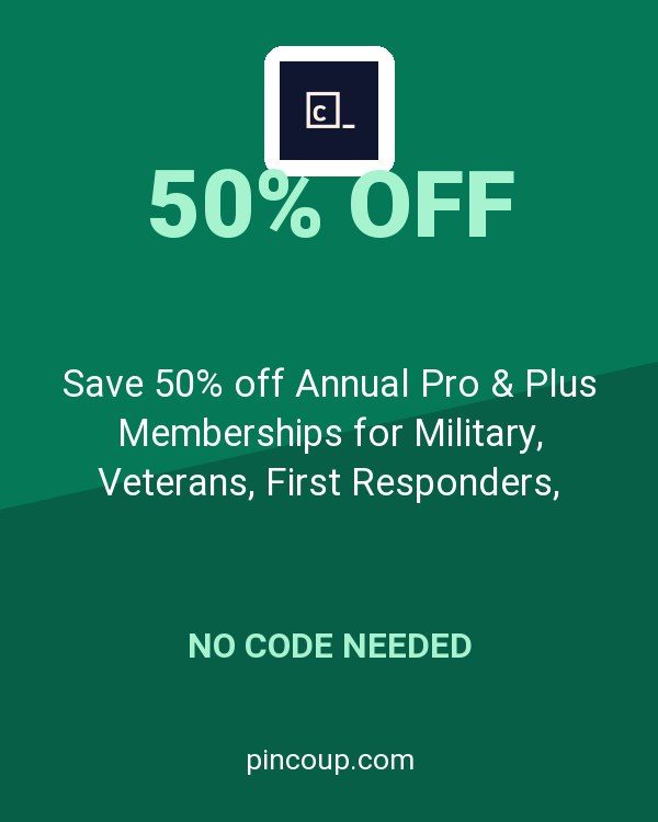 Save 50% off Annual Pro & Plus Memberships for Military, Veterans, First Responders, Healthcare Workers, Teachers, and more at Codecademy!