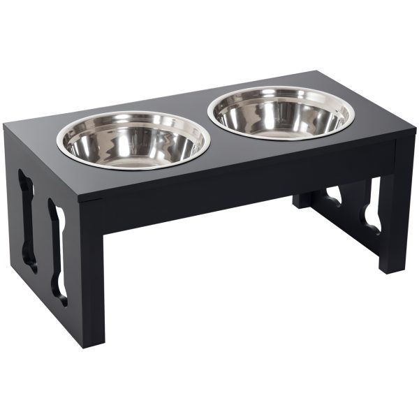 PawHut 23" Modern Decorative Raised Dog Bowls, Wooden Heavy Duty Pet Food and Water Bowl, Elevated Feeding Station, Black at Aosom.com