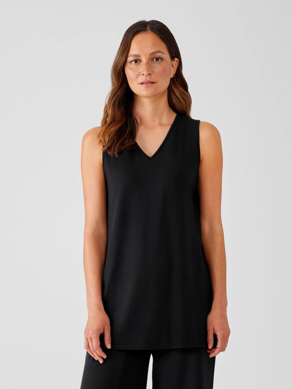 Stretch Jersey Knit V-Neck Tank at EILEEN FISHER