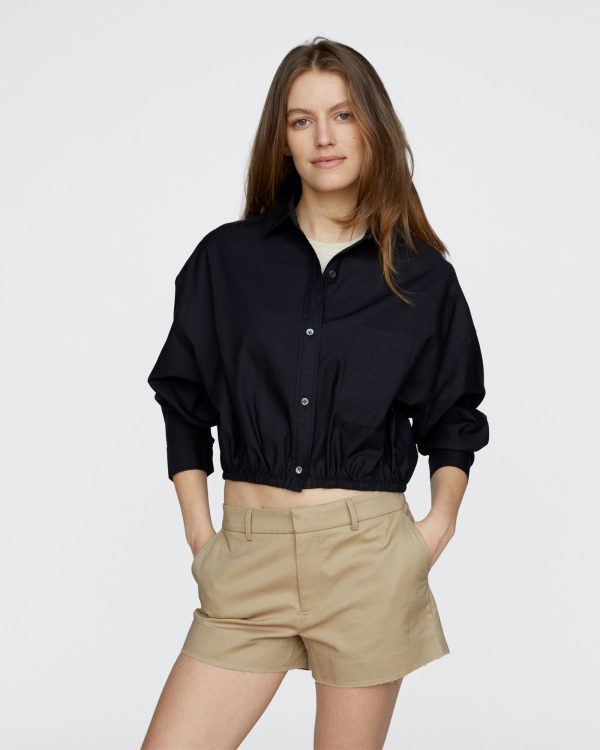 Women's Cinched Waist Shirt Cotton Poplin in Black Size XS ATM Clothing at ATM Collection