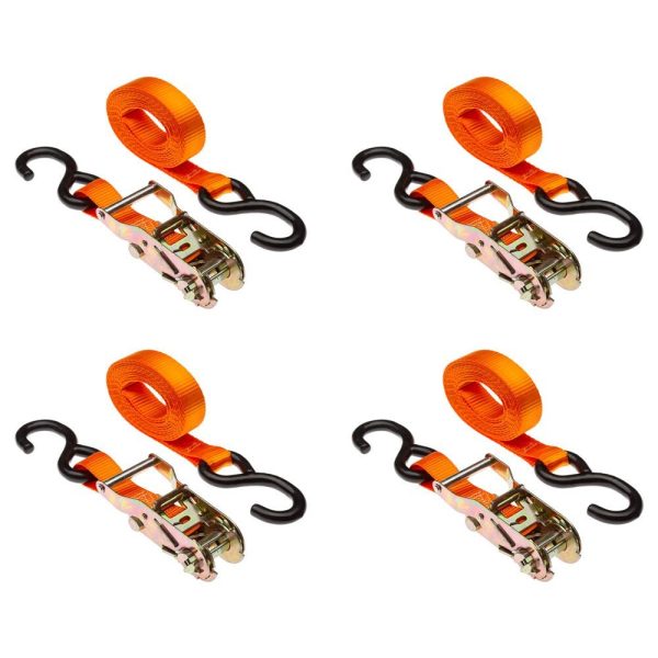 1" x 10' Ratchet Straps with S-Hooks , 4 Pack at Discount Ramps