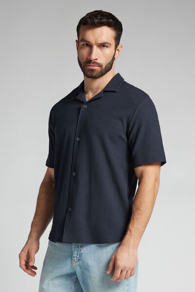 Intimissimi Short Sleeved Bowling Shirt Man Blue Size S