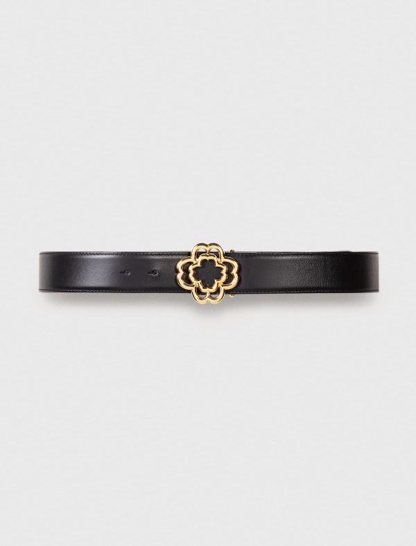 Leather belt with Clover logo at Maje