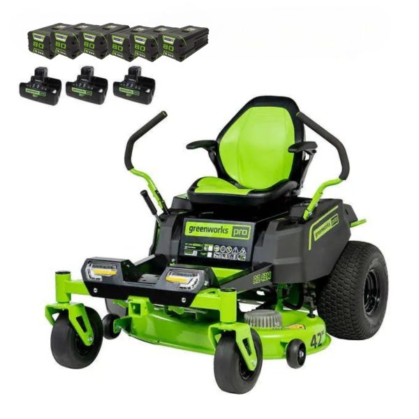 REFURBISHED 80V 42" Cordless Battery CrossoverZ Zero Turn Lawn Mower w/ Six (6) 5.0Ah Batteries and Three (3) Dual Port Turbo Chargers, CRZ4281 at Greenworks Tools
