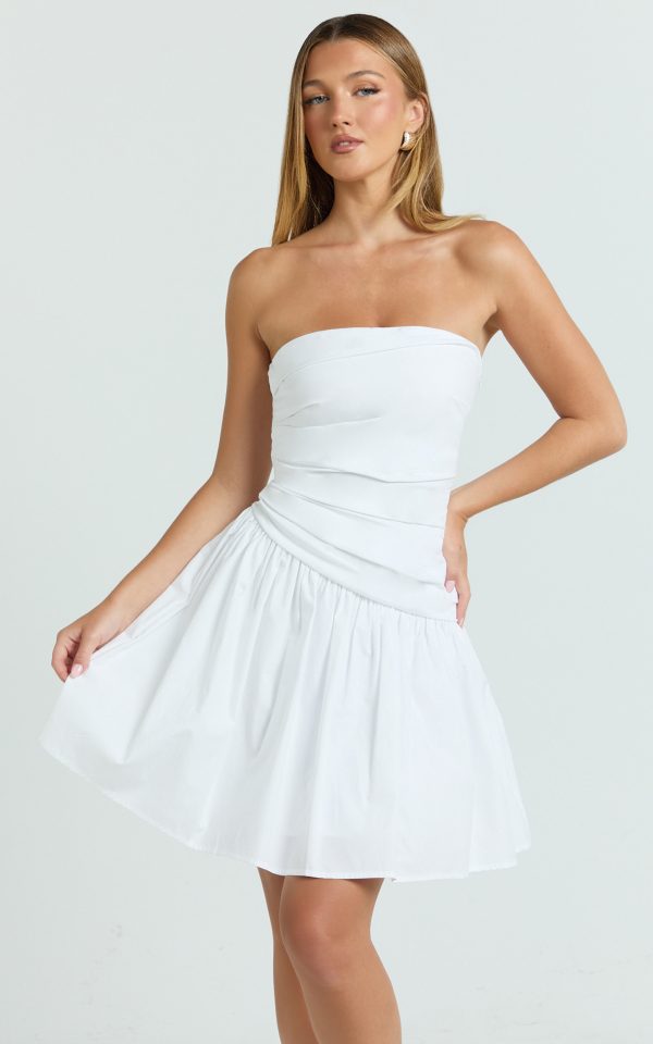 Almera Mini Dress - Strapless Ruched Dress in White at Showpo