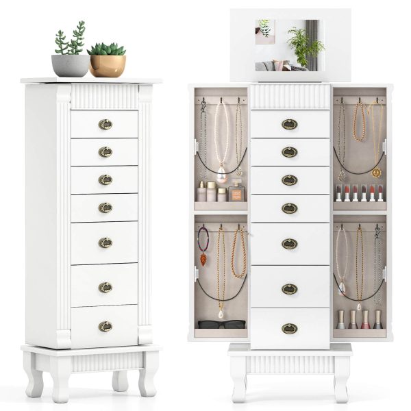 Costway - Jewelry Cabinet Armoire Box Storage Chest Stand Organizer Wood Christmas Gift - White at Best Buy