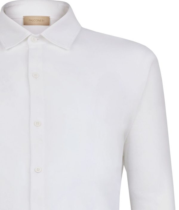 Falconeri Cotton and Silk Long-Sleeved Piqué Shirt Man White Size 52