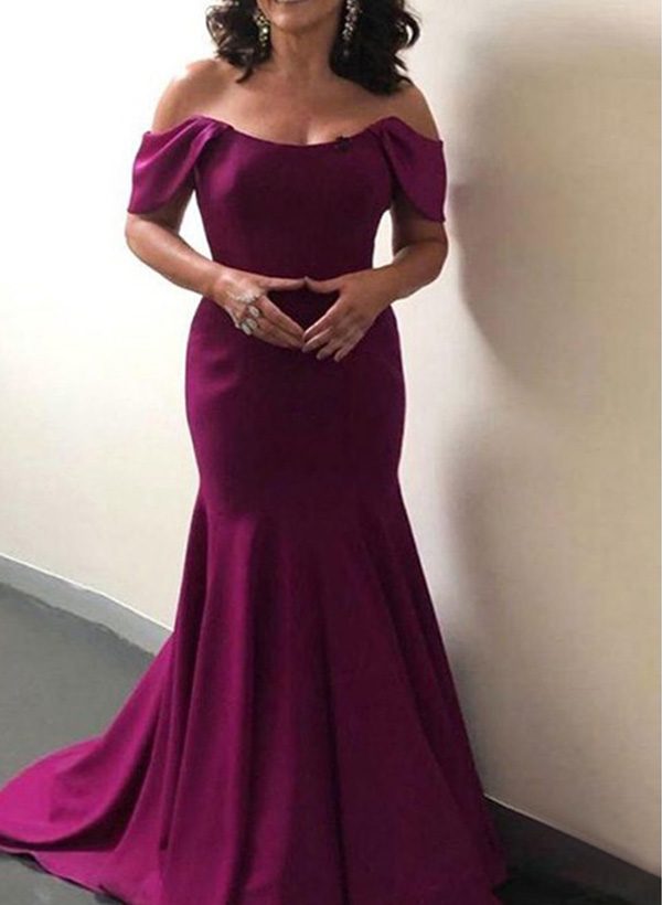 Trumpet/Mermaid Off-the-Shoulder Sweep Train Satin Mother of the Bride Dresses With Ruffles at Missacc