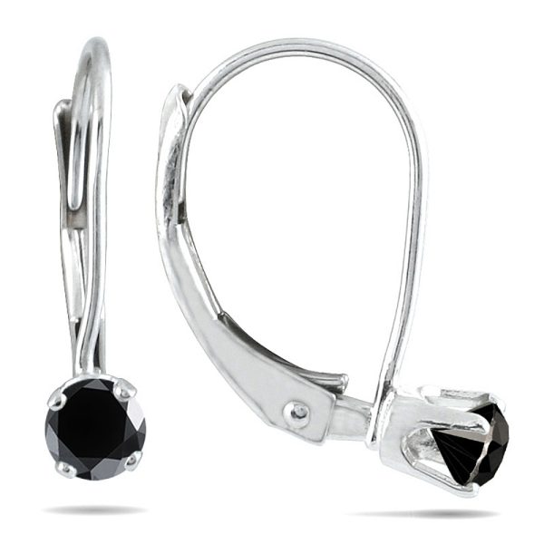 1/4 CTW Black Diamond Lever Back Earrings in 14K White Gold at Szul.com