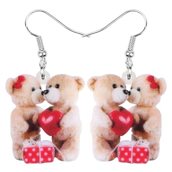 Acrylic Valentine's Day Love Heart Bear Earrings Drop Dangle Fashion Animal Jewelry For Women Girls Teen Lover Party Charm Gift Accessories at Wish US & CA