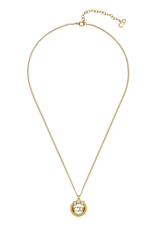 Women's Christian Dior Gold Crystal 'CD' Necklace in Gold at What Goes Around Comes Around