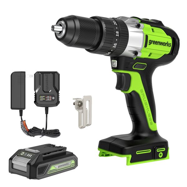24V 1/2" 530 in/lbs Hammer Drill: 2.0 Ah Battery and Charger at Greenworks Tools