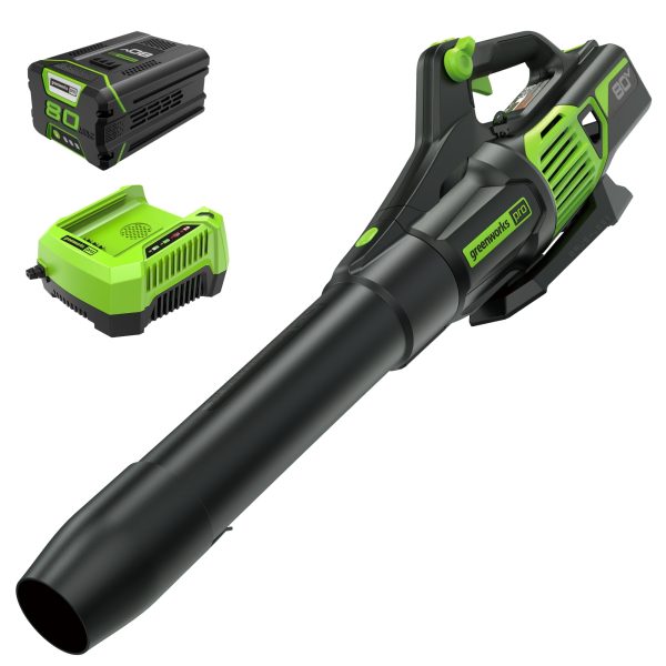 RENEWED 80V 730 CFM Cordless Battery Leaf Blower, Extra Shoulder Strap: 2.5 Ah Battery and Rapid Charger at Greenworks Tools