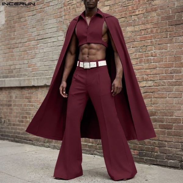 INCERUN Men Sets Solid Color Lapel Sleeveless Irregular Ponchos Shirt & Pants Two Pieces Sets Streetwear 2026 Fashion Men Suits at AliExpress