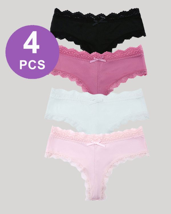 Hipster Lace Trim Seamless Panty Set - Black+Pink+Rose+White / S at AVIDLOVE