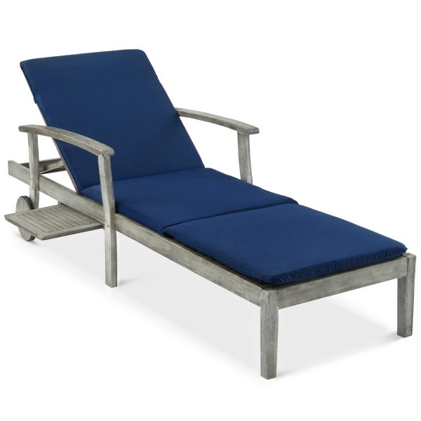 Adjustable Acacia Wood Chaise Lounge Chair w/ Side Table, Wheels - 79x26in at Best Choice Products