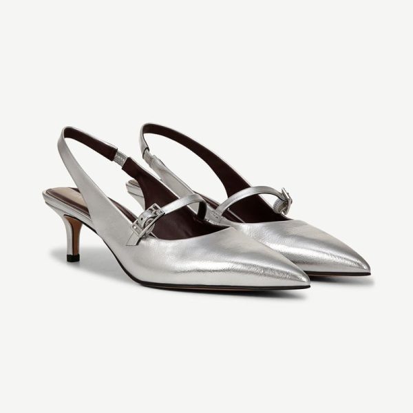 Franco Sarto Franco Khloe Slingback Pump (Silver Faux Leather) 6.0 W Buckle Closure