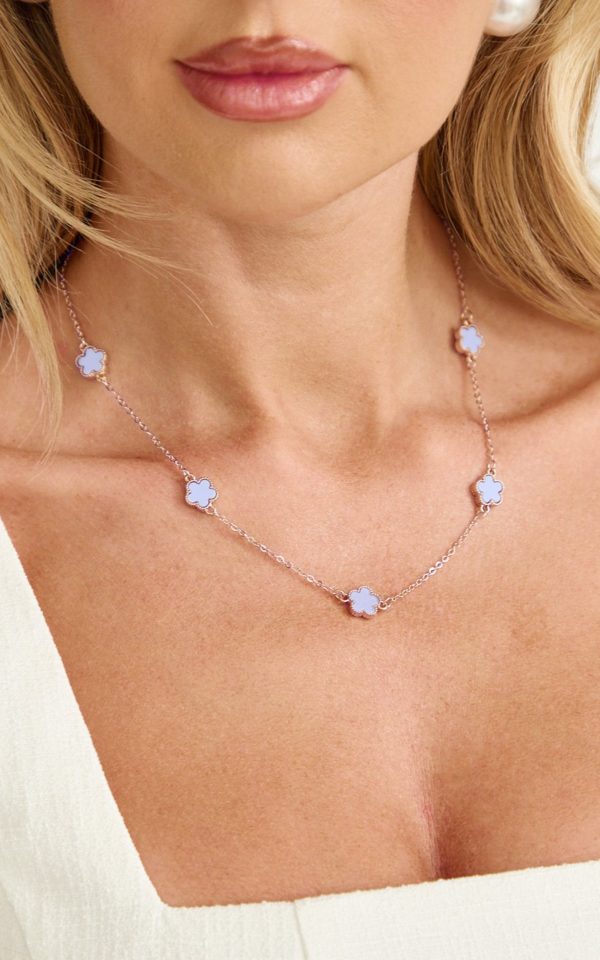 Britt Necklace - Multi Clover Pendant Necklace in Gold/Blue at Showpo